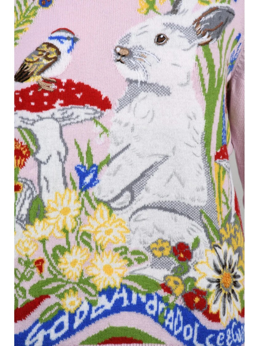 Dolce & Gabbana Crew Neck Wool Cashmere Sweater With Whimsical Knit Design