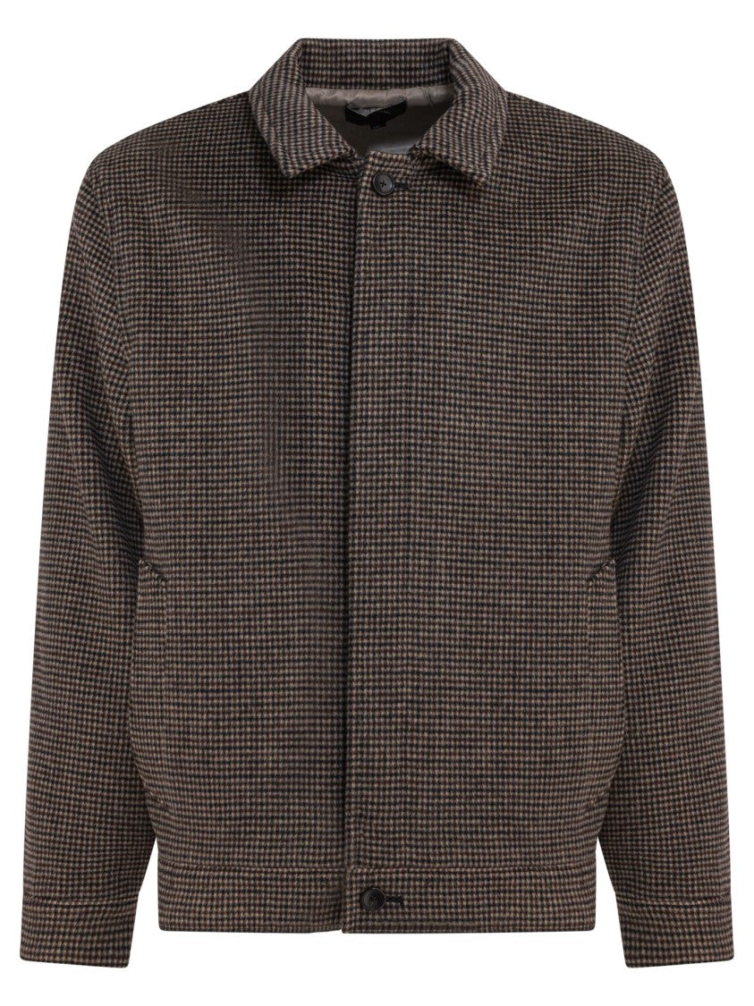 Vince Houndstooth Overshirt Jacket With Concealed Button
