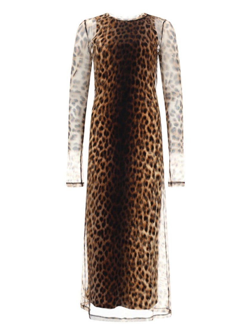 Sportmax Fitted Midi Dress With Tulle Overlay And Leopard Base