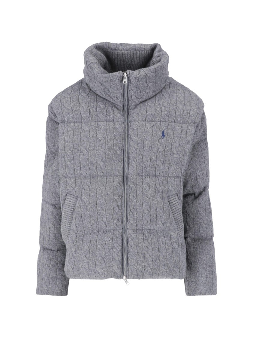 Polo Ralph Lauren Quilted Cable Knit High Collar Jacket