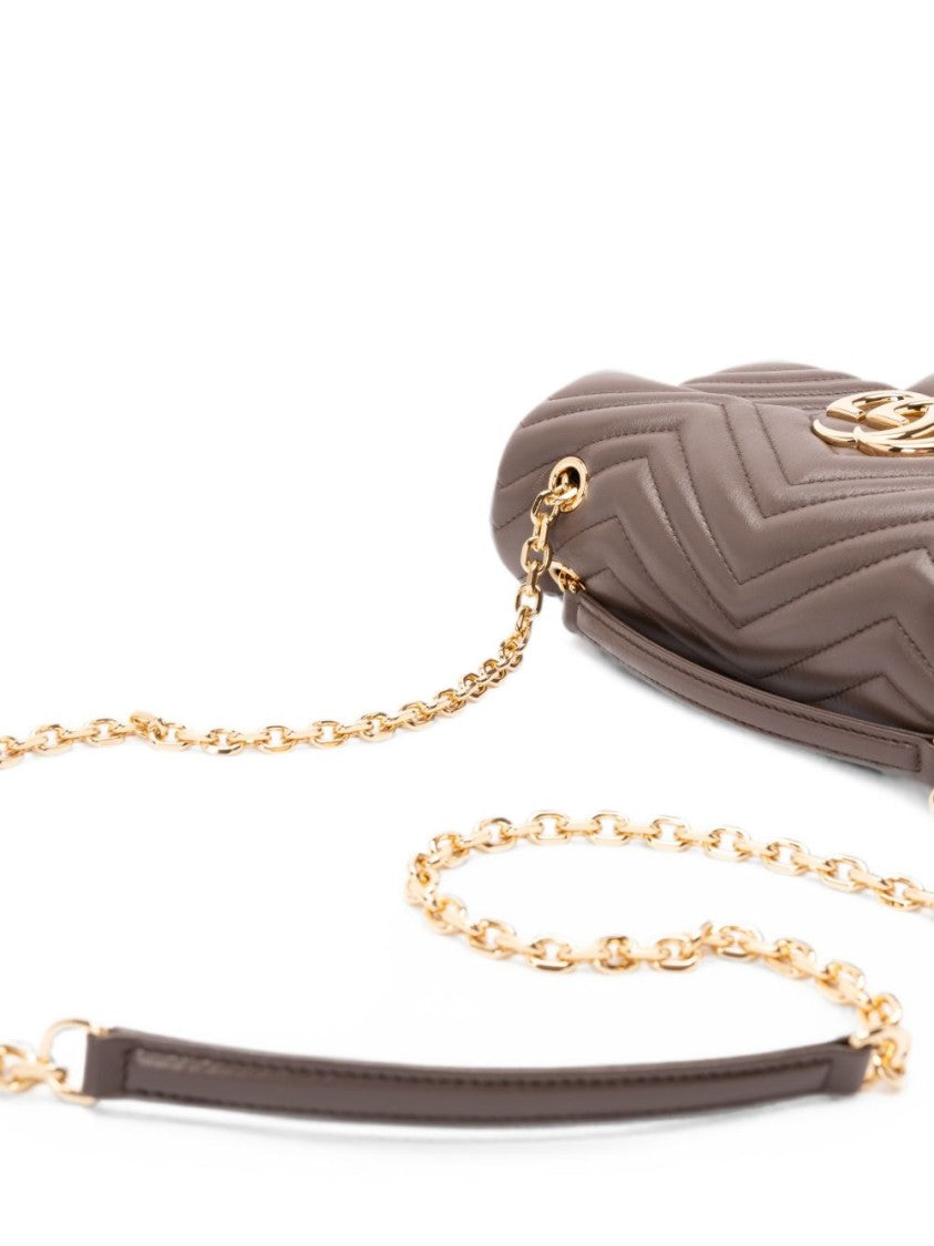 Gucci Brown Gold Chain Quilted Lamb Leather Shoulder Bag