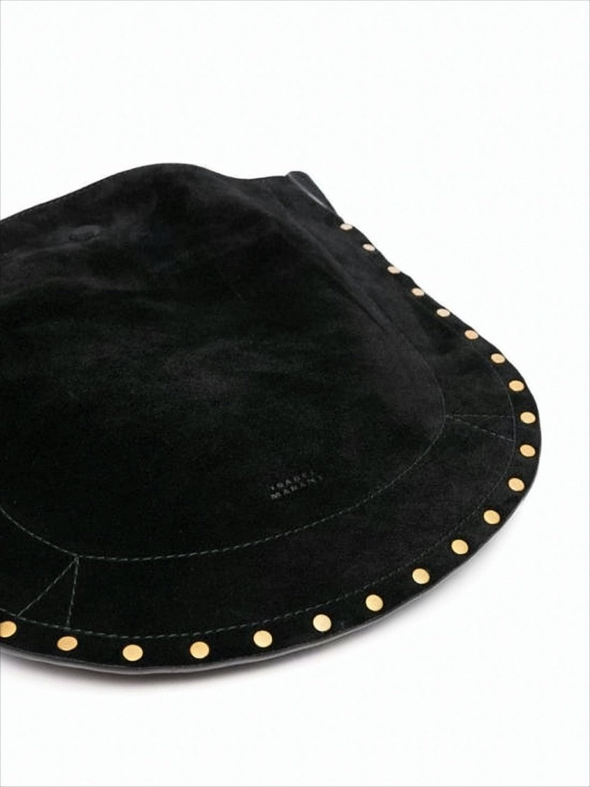 Isabel Marant Curved Black Suede Shoulder Bag With Gold-Tone Studs