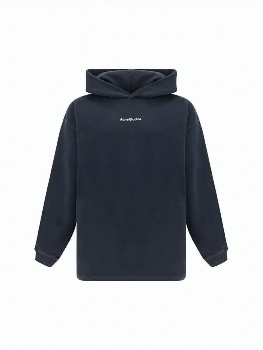 Acne Studios Minimalist Black Cotton Hoodie With Center Logo