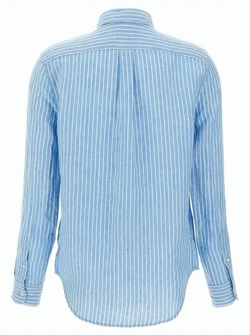 Polo Ralph Lauren Light Blue Vertical Striped Linen Shirt With Classic Collar