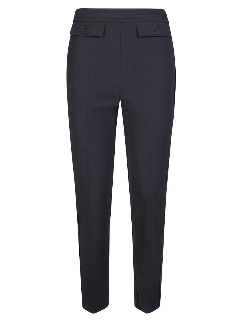 Elisabetta Franchi Black Slim Fit Cropped Flap Trousers