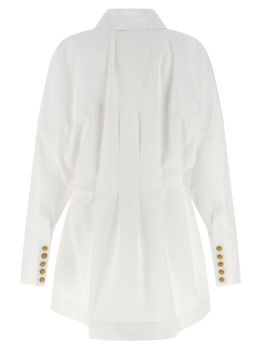 Balmain Cotton Poplin Chemisier Dress With Pointed Collar