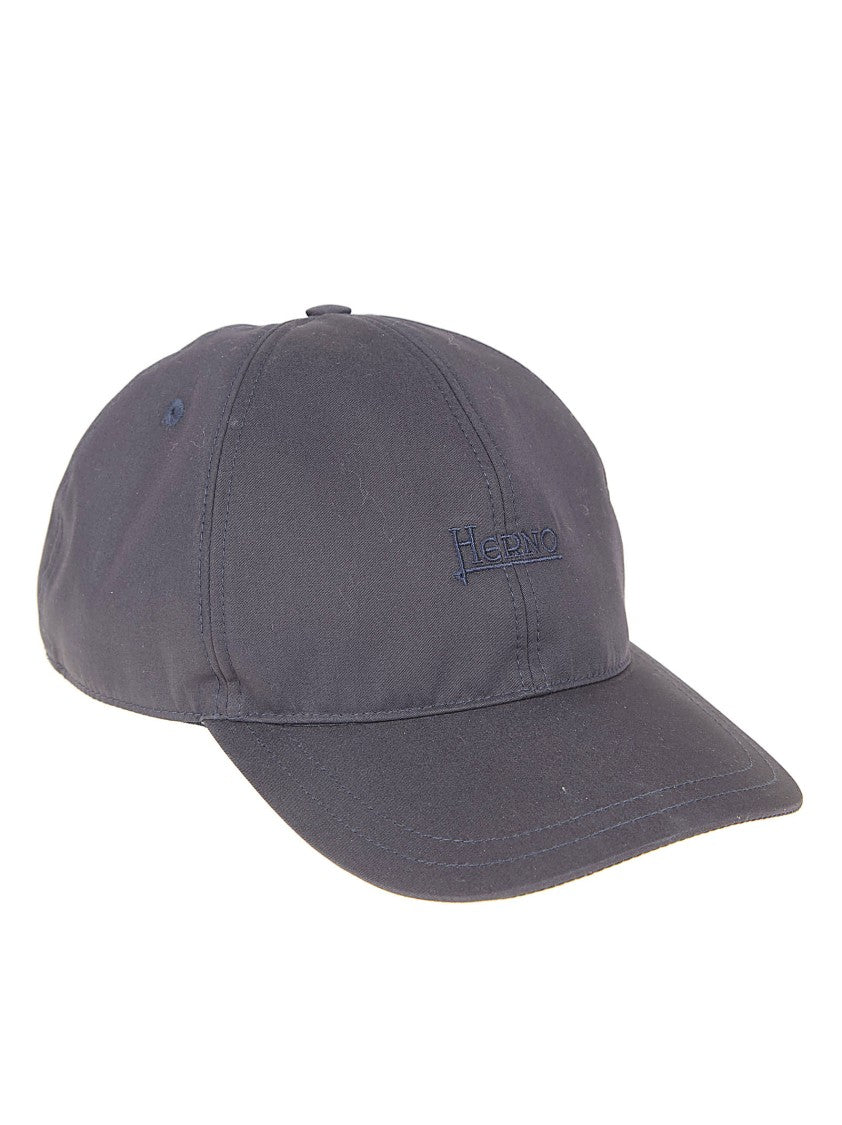Herno Classic Blue Cotton Cap With Curved Brim