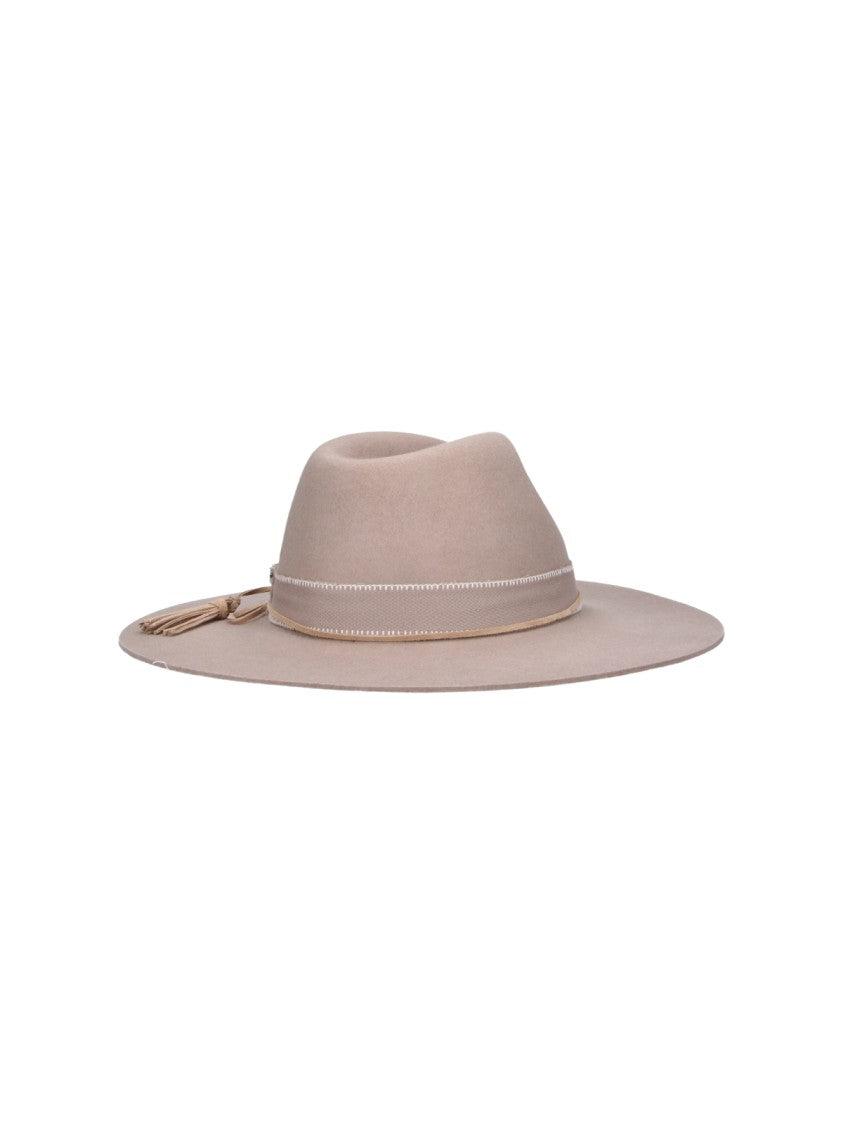 Golden Goose Taupe Leather-Trimmed Wool Fedora
