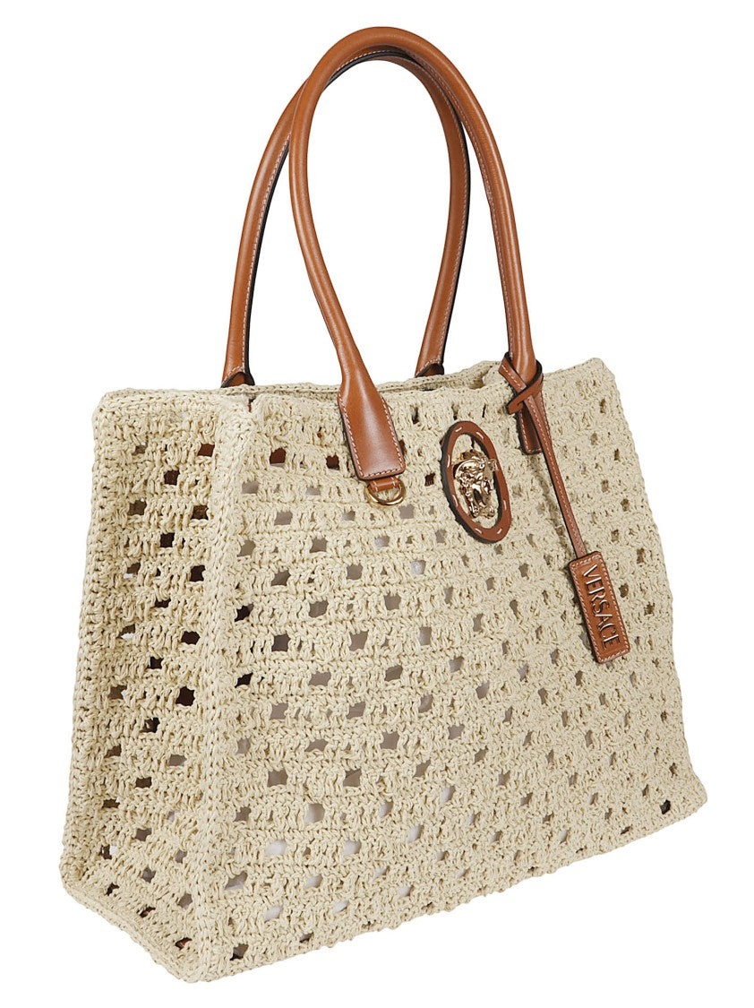 Versace Textured Woven Bag With Gold Medusa Plaque