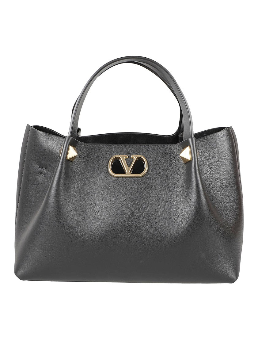 Valentino Garavani Structured Handbag With Gold-Tone Emblem And Pyramid Studs