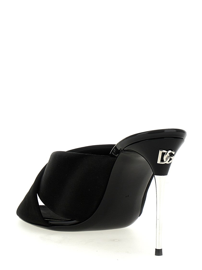 Dolce & Gabbana Black Satin Sandals With Crossed Bands