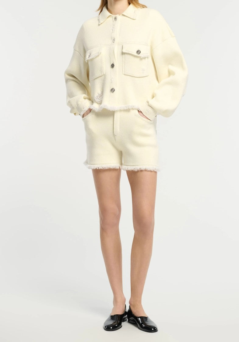Barrie Denim Fringed Cropped Jacket