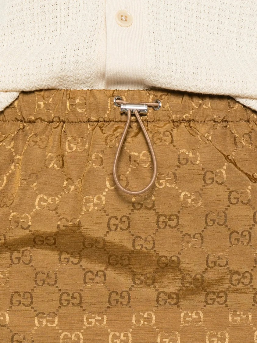 Gucci Brown Slub Gg Embossed Nylon Skirt