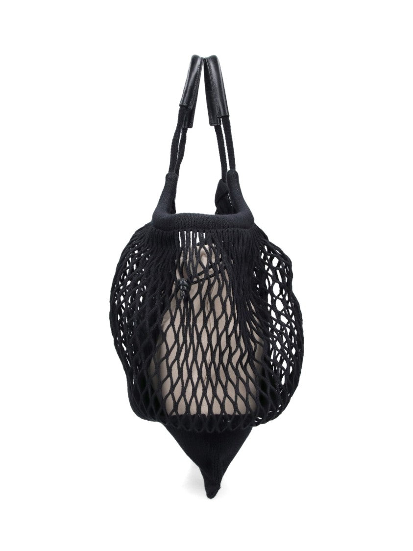 Hereu Black Open Mesh Leather Accent Tote