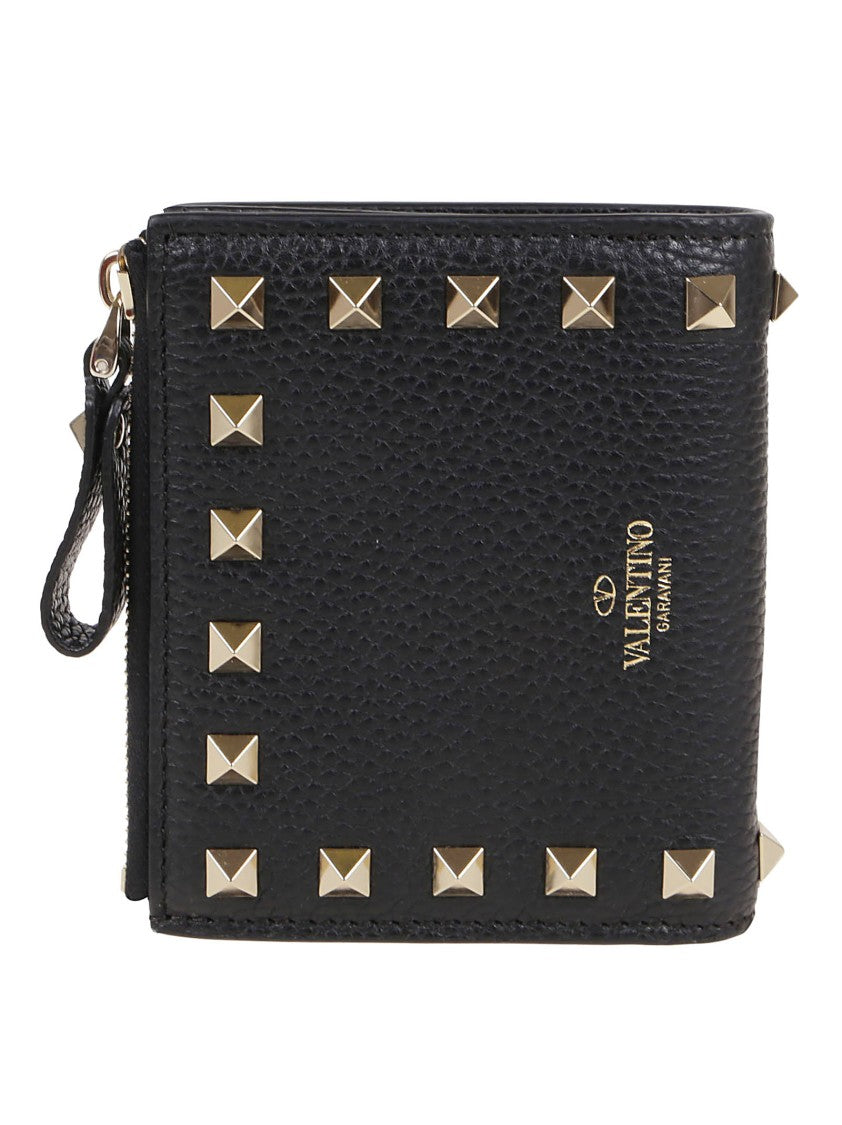 Valentino Garavani Garnet Calfskin Rockstud Coin And Card Holder