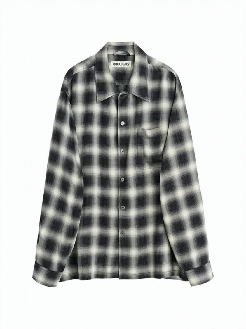 Our Legacy Blurred Checkered Long-Sleeve Shirt With Classic Collar