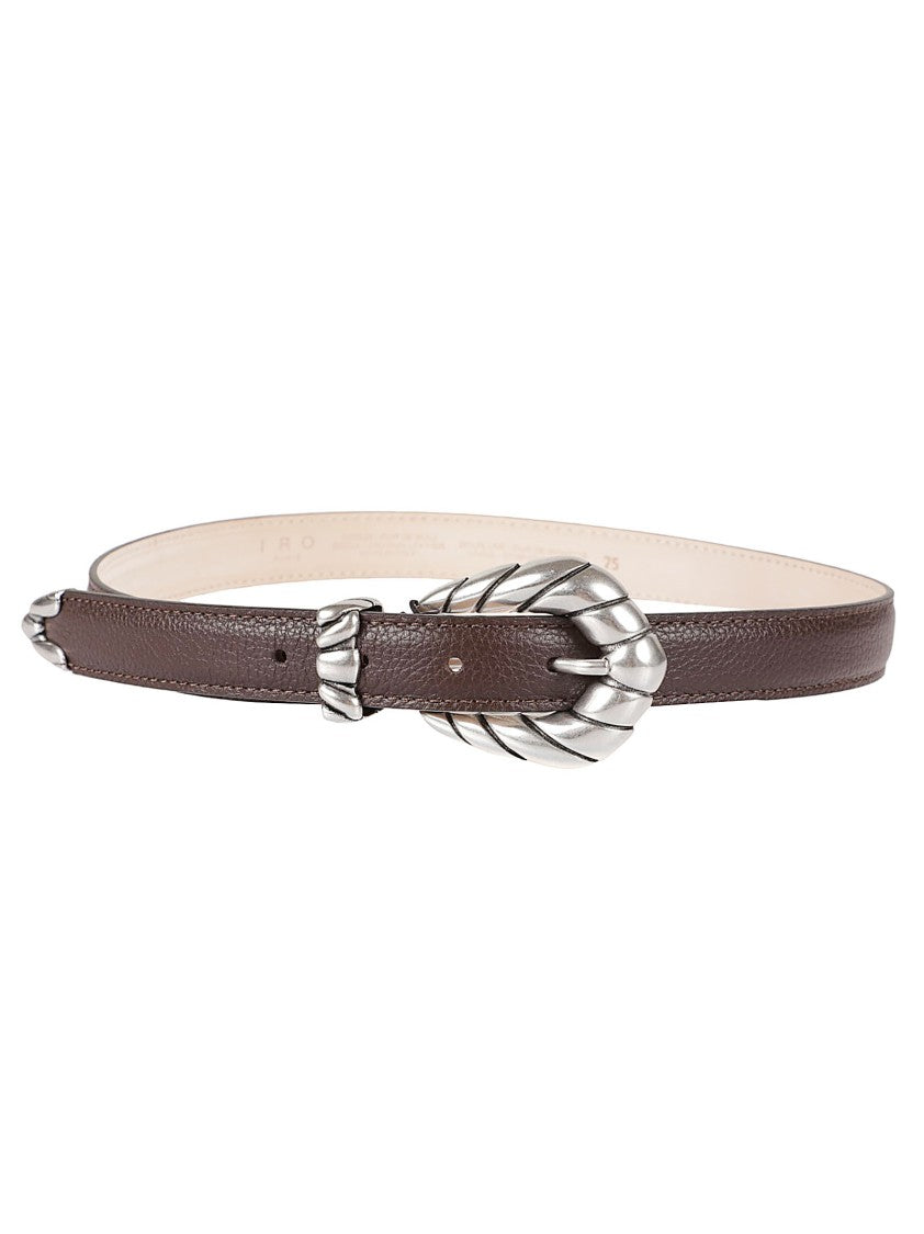 Iro Textured Dark Brown Leather Slim Belt With Twisted Rope Buckle