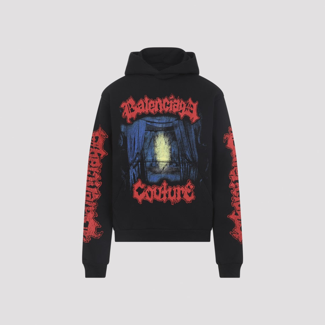 Balenciaga Hooded Black Cotton Sweatshirt With Gothic Typography