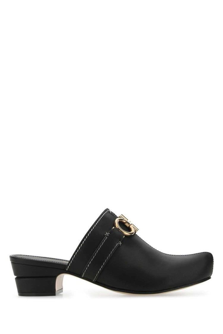 Salvatore Ferragamo Black Leather Phobos Mules