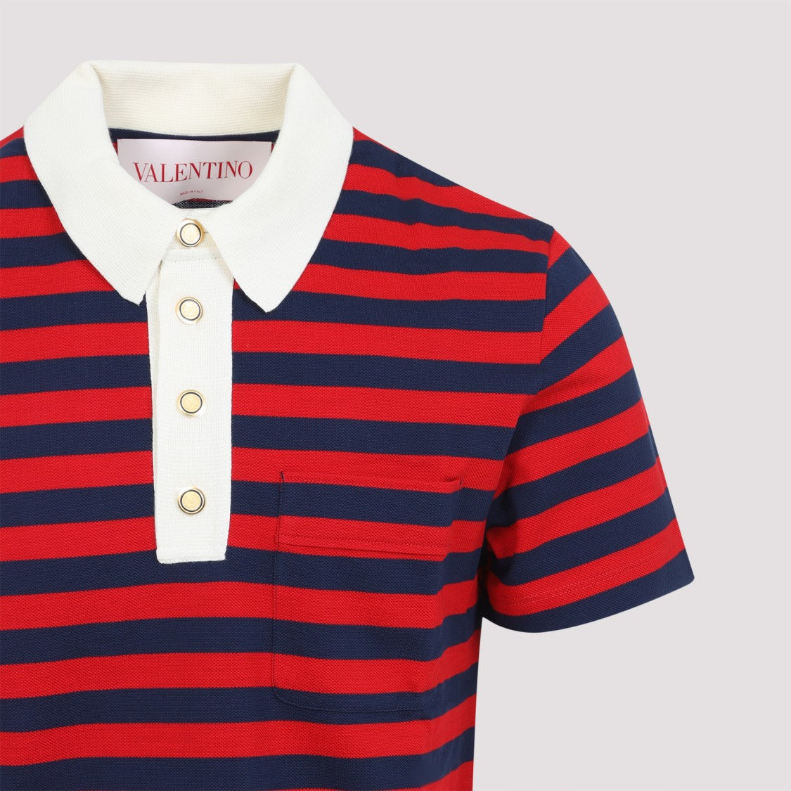 Valentino Red Cotton Polo With Contrasting White Collar And Striped Design