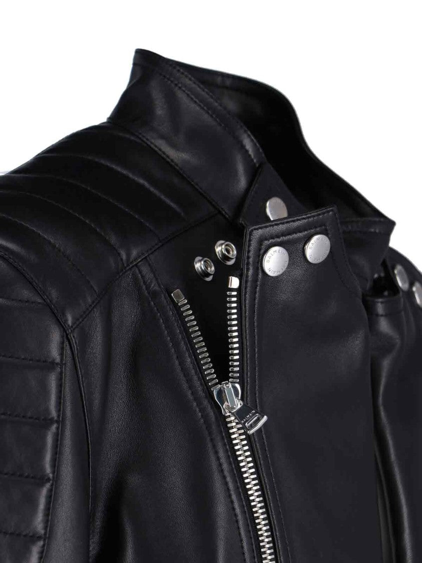 Balmain Leather Biker Jacket Black