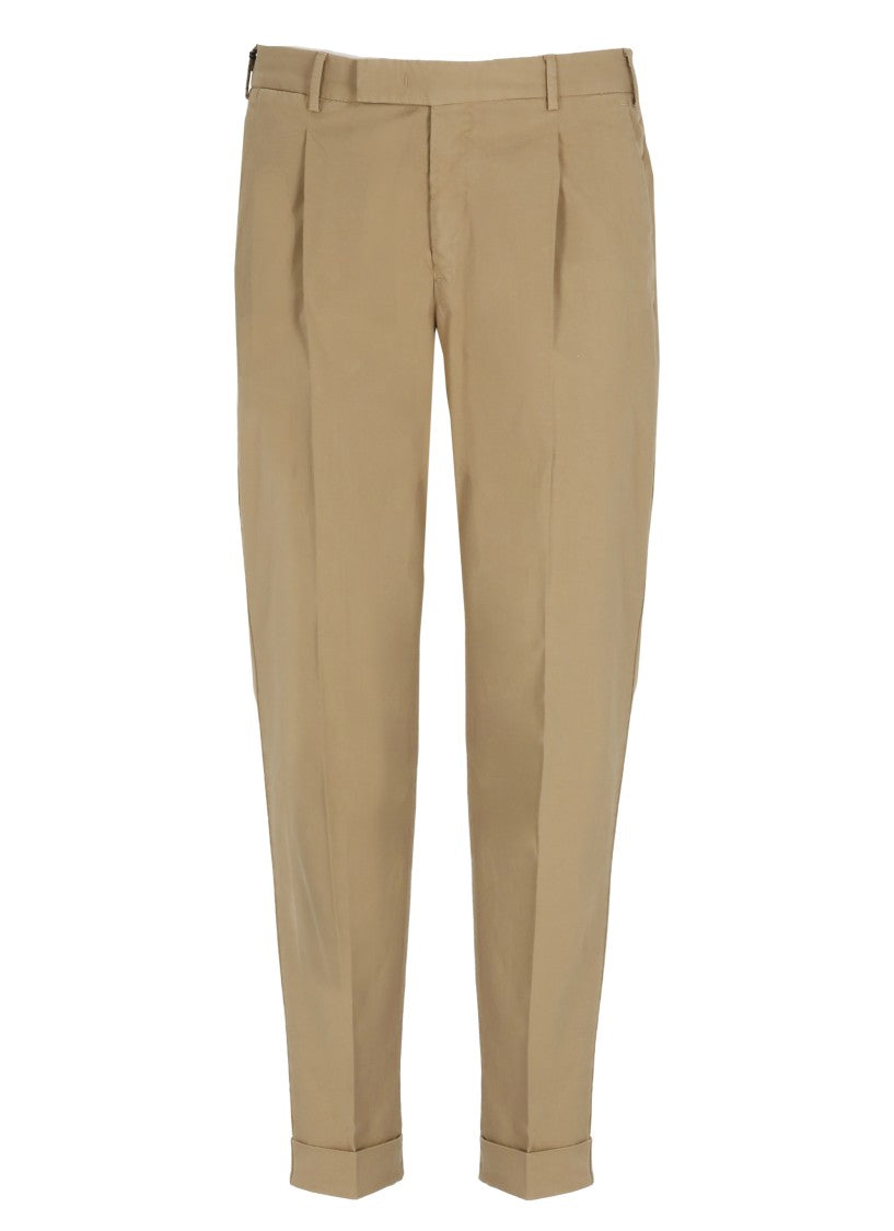 Pt Torino Beige Cotton Straight-Leg Pants