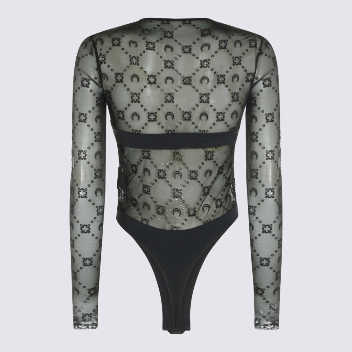 Marine Serre Sheer Mesh Bodysuit With Crescent Moon And Floral Patterns