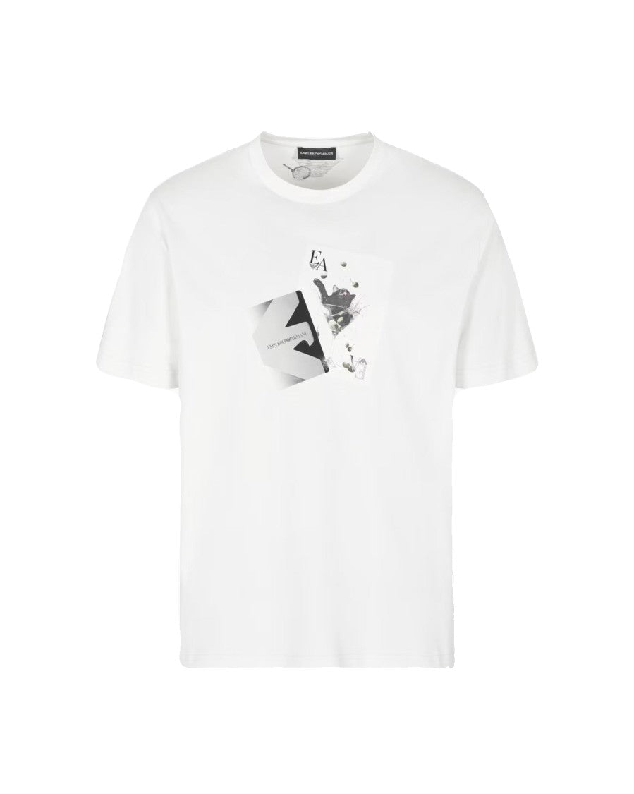 Emporio Armani White Crewneck T-Shirt With Abstract Print