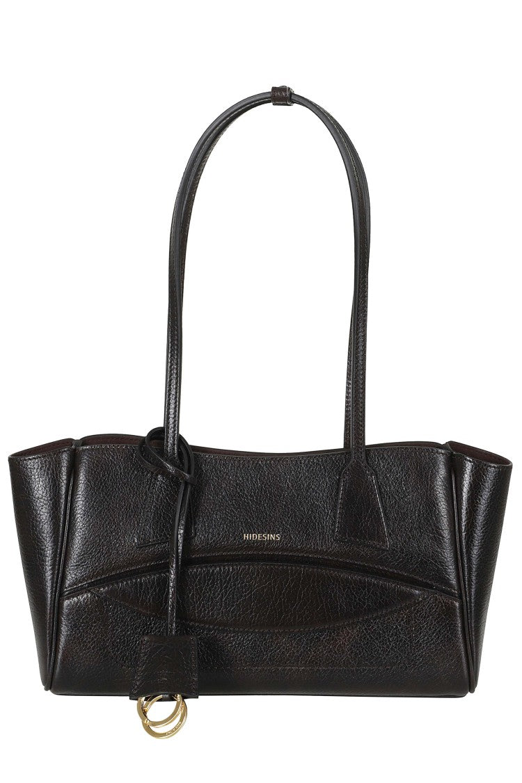 Hidesins Dark Brown Textured Shopper S Gold Logo Leather Tote Bag