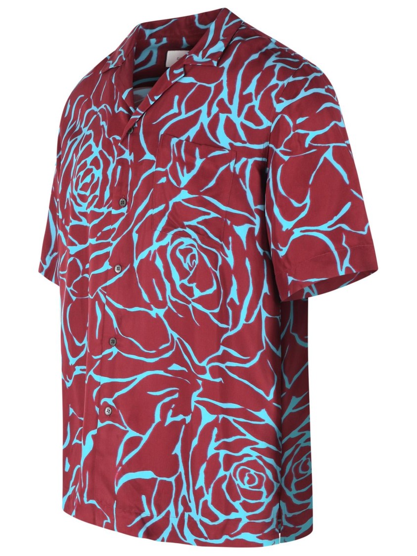 Dries Van Noten 'Carltone' Burgundy And Light Blue Viscose Shirt