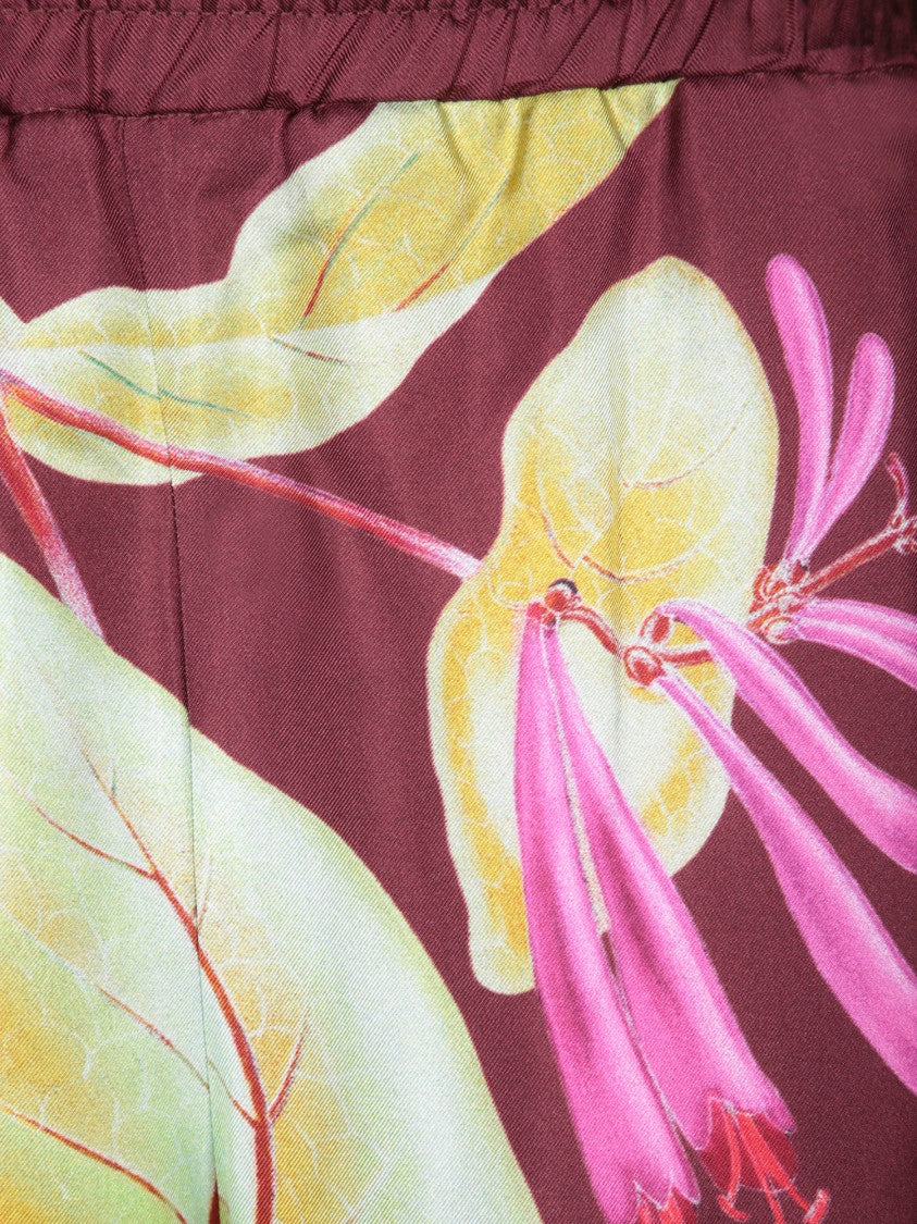 Pierre-Louis Mascia Wide-Leg Bordeaux Trousers With Floral Print