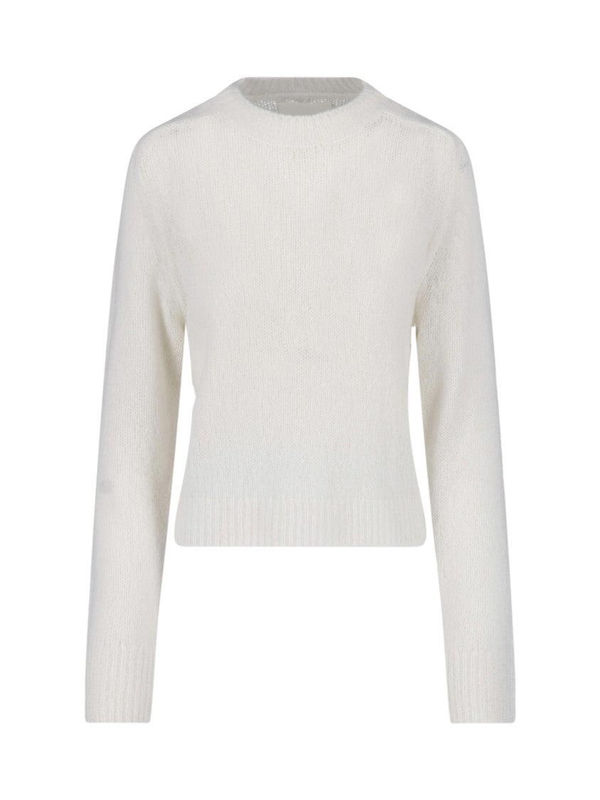 Lisa Yang White Cropped Fine Knit Sweater