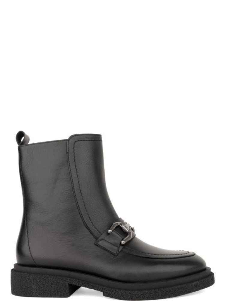 Sergio Moretti Black Minimalist Silver Detail Leather Ankle Boots