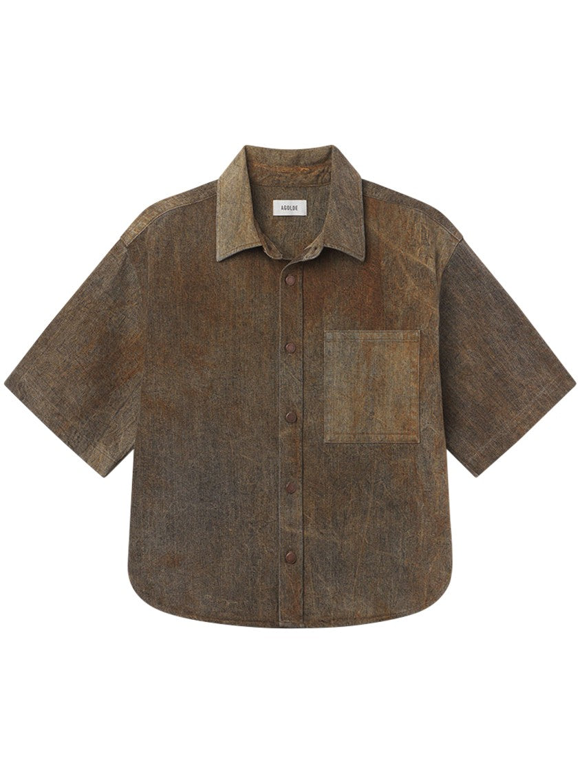 Agolde Boxy Cropped Shirt With Classic Collar