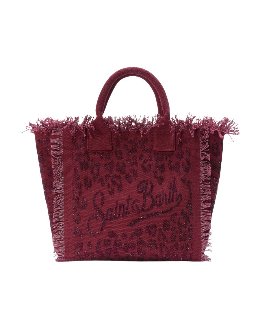 Mc2 Saint Barth Cotton Canvas Tote Bag With Leopard Print And Fringed Edges