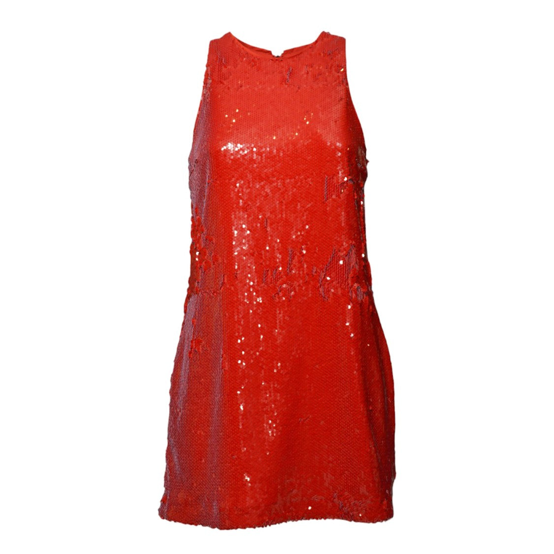 Msgm Vibrant Red Sequin Mini Dress With Round Neckline