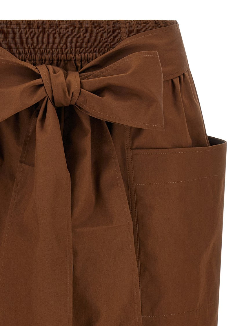 Chloé Brown Cotton Poplin Sheath Midi Skirt With Sash Waistband