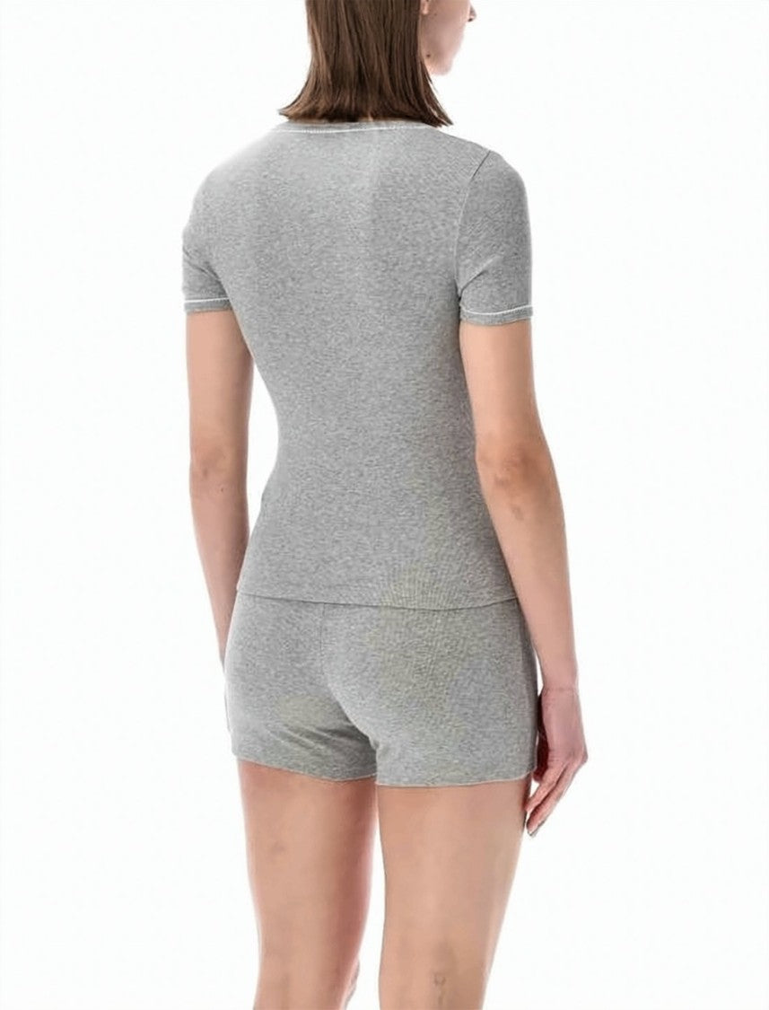 Marine Serre Fitted Short-Sleeve Top With Square Neckline