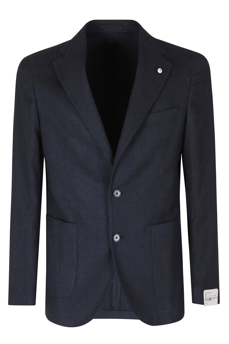 L.B.M. Tailored Blue Cotton Jacket With Jeweled Lapel Detail