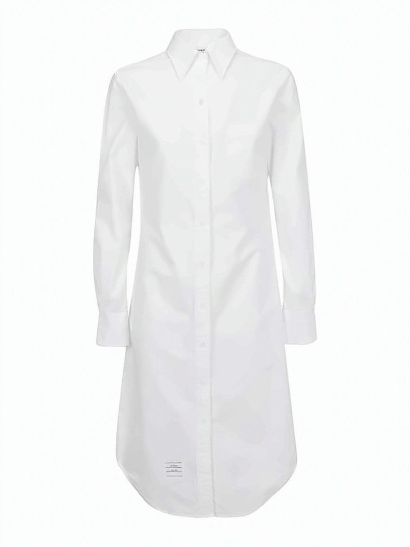 Thom Browne Midi-Length Shirt Dress With Classic Collar And Curved Hem
