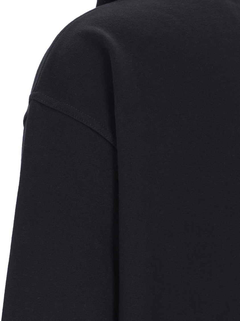 Maison Margiela Classic Crew Neck Black Hooded Sweatshirt With Ribbed Cuffs