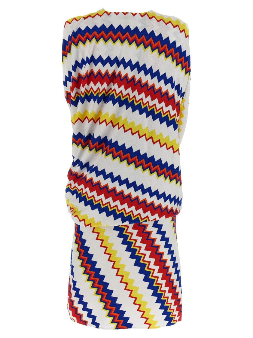 Missoni Zigzag Pattern Peplos Minidress With Draped Front