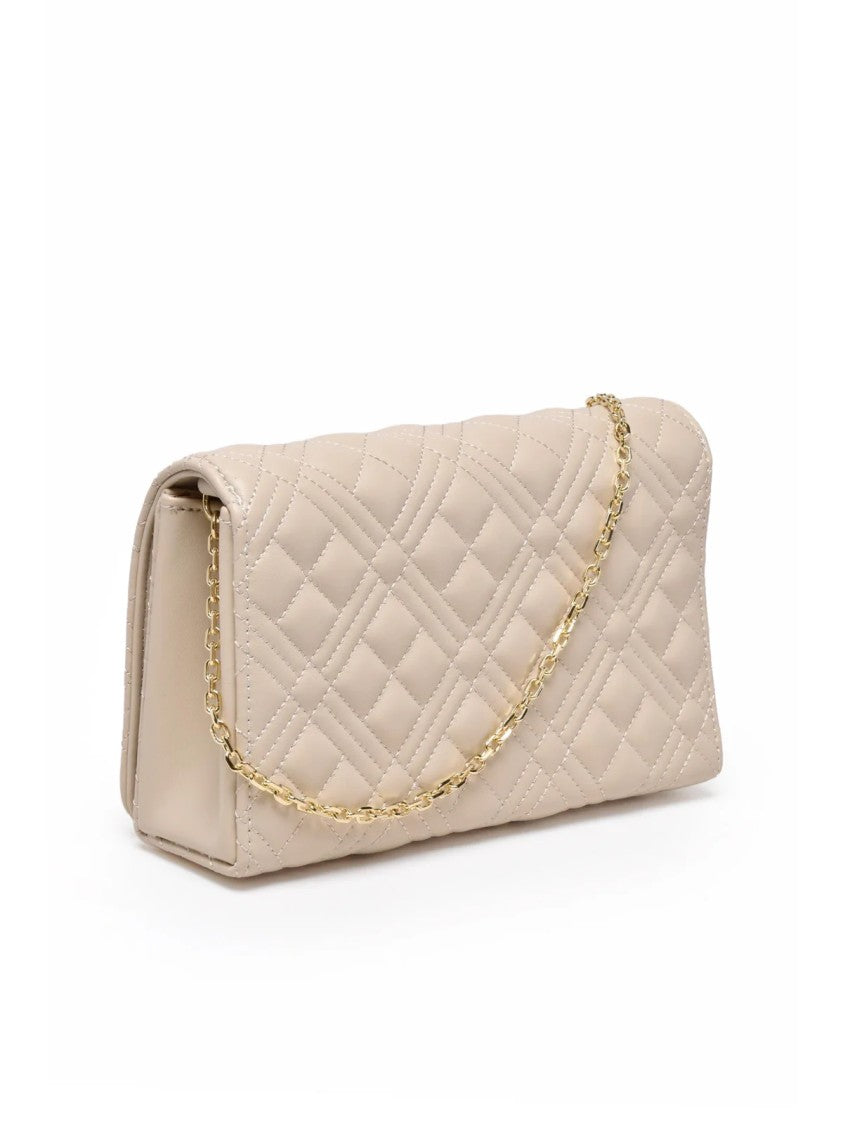 Love Moschino White Quilted Clip Closure Polyurethane Shoulder Bag