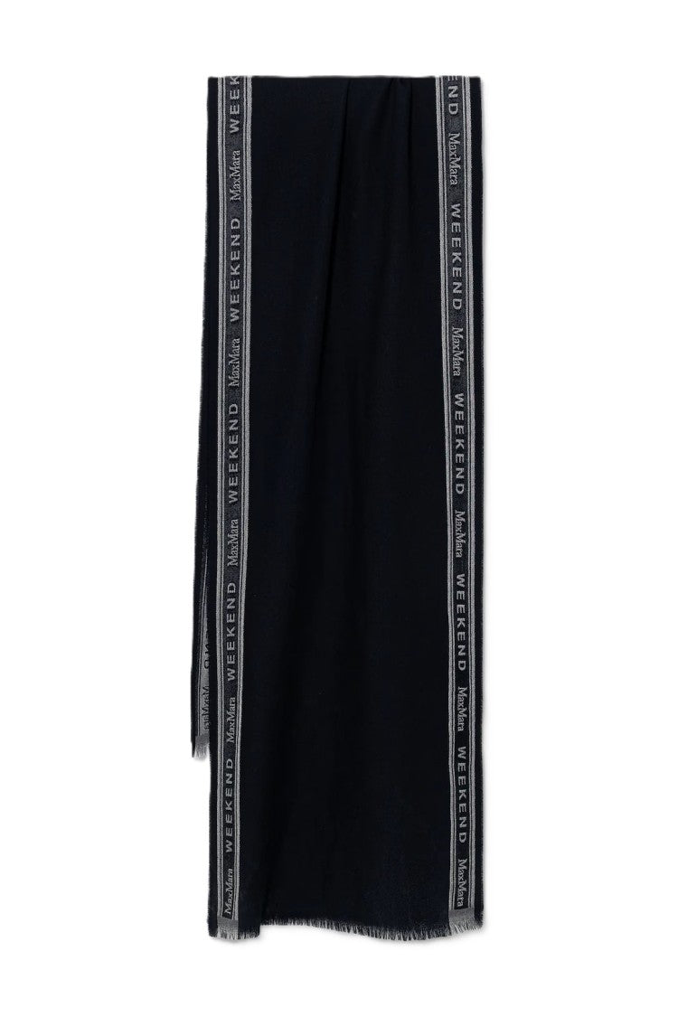 Max Mara Rectangular Black Scarf With Woven Branded Detail