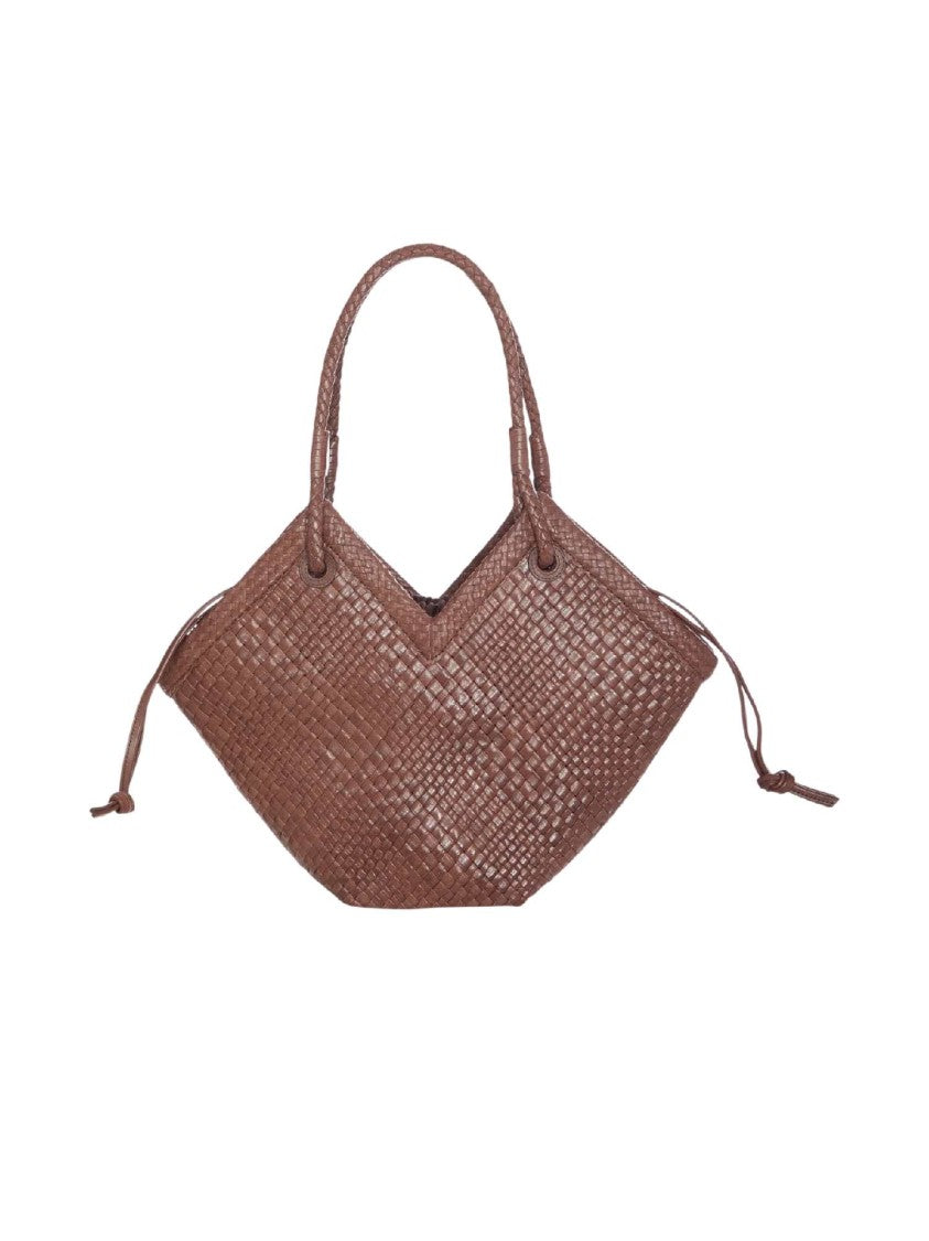 Ibeliv Chocolate Medium Trinity Woven Leather Shopping Bag