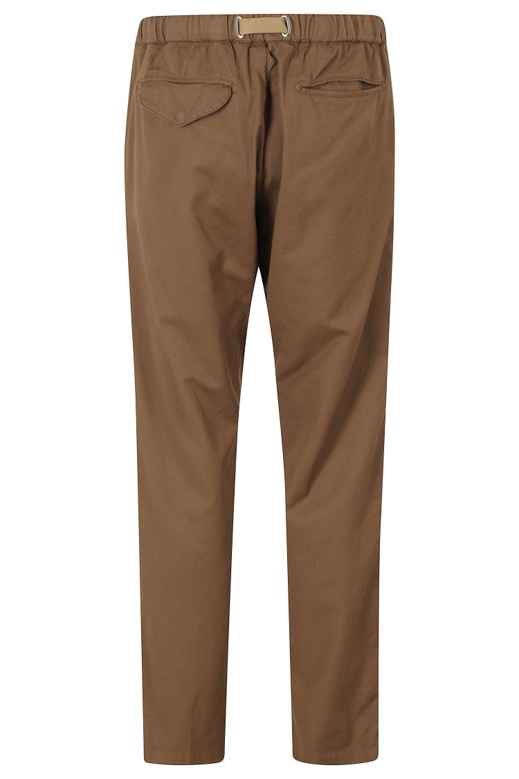 White Sand Tobacco Elastic Waistband Drawstring Cotton-Blend Straight-Leg Pants