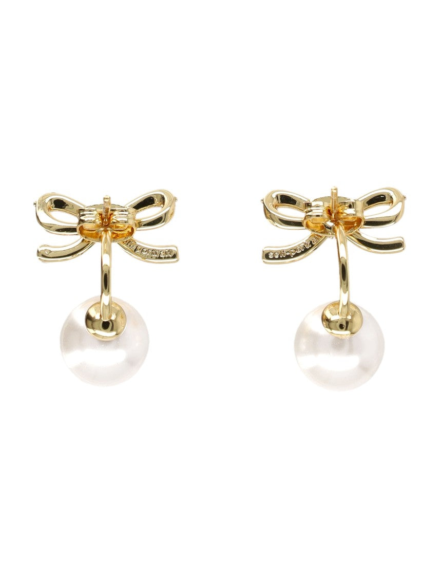 Self-Portrait Delicate Bow Design Pearl Earrings