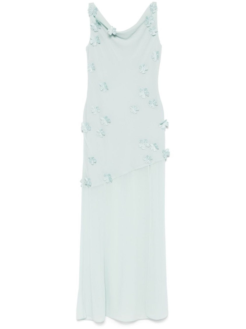 Rotate Turquoise Blue-Green Dress With Floral Appliqué And Draped Detailing