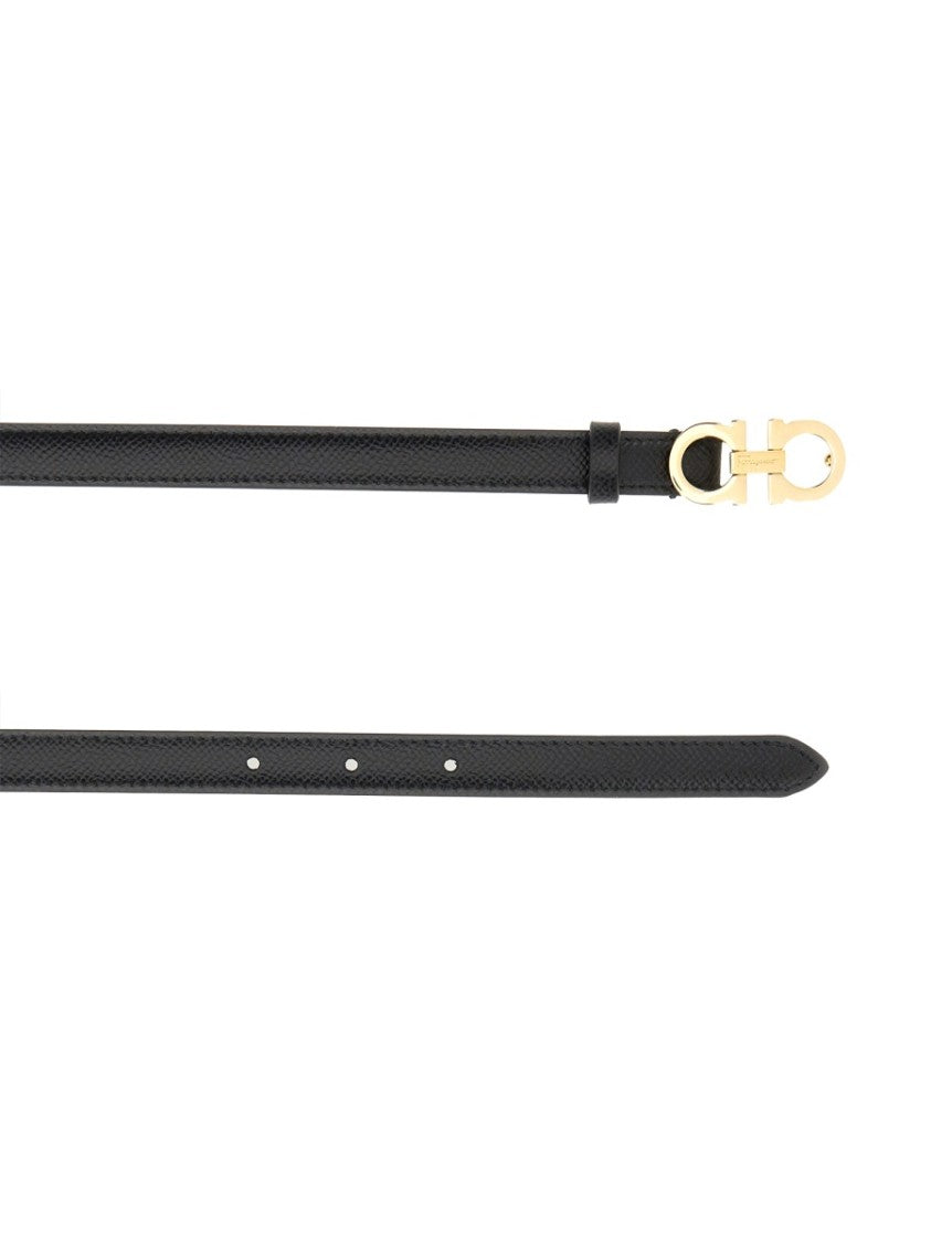 Ferragamo Slim Fit Gancini Gold Buckle Belt