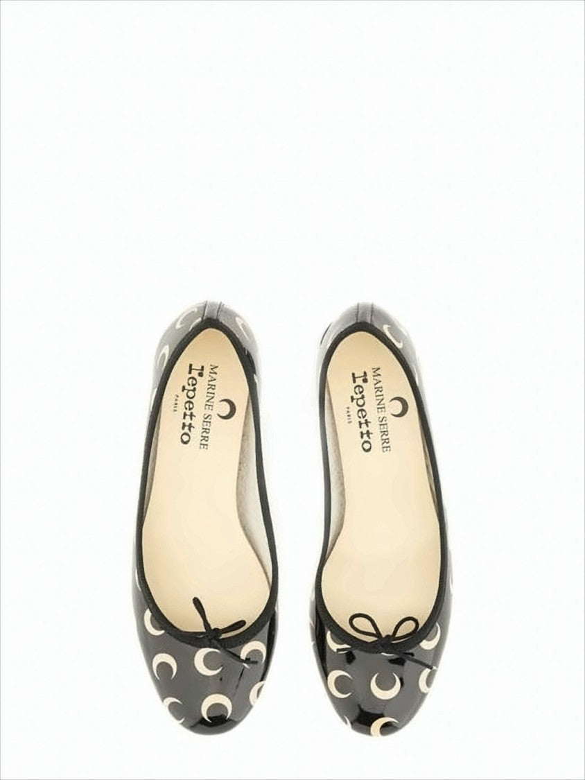 Marine Serre Black Calf Leather Low-Heeled Pumps